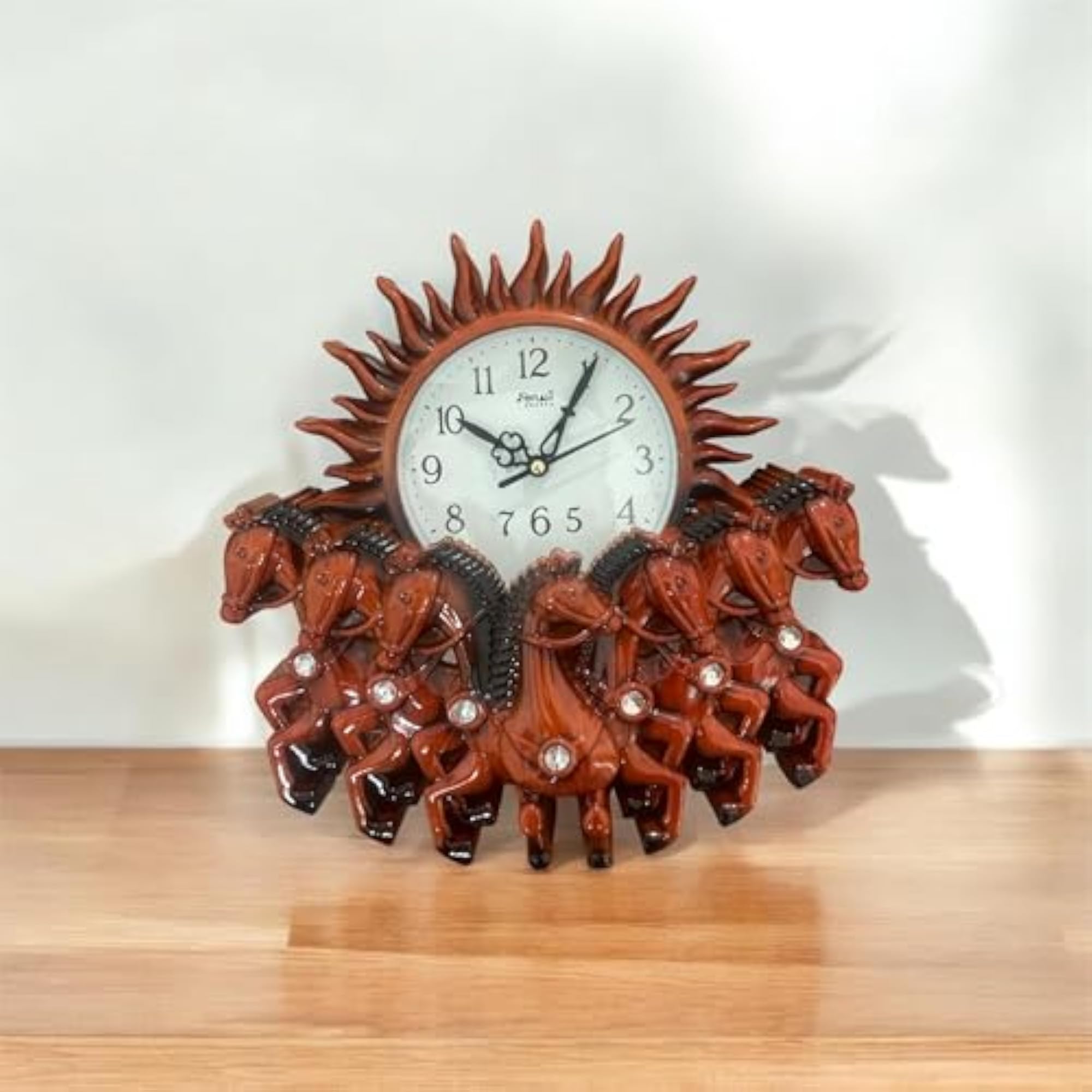 Decorative Horse Wall Clock with Sun Design, Orange Resin Frame